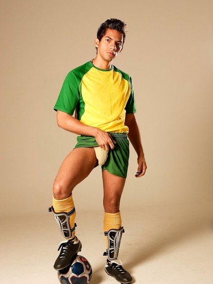 Brazilian soccer player shows his big uncut dick